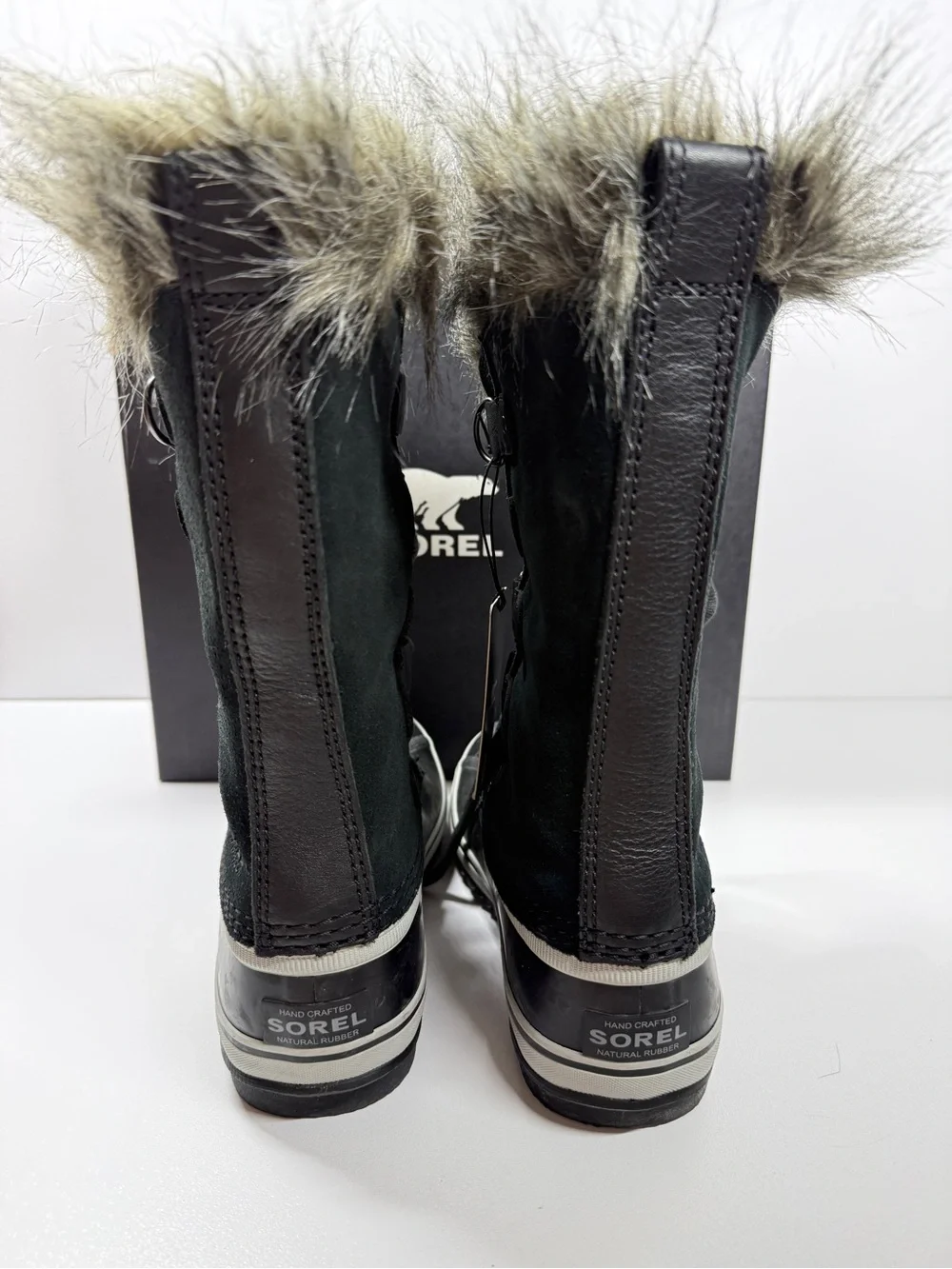 Sorel Joan of Arctic Black Suede Leather Faux Fur Collar Tall Winter Boots Size6